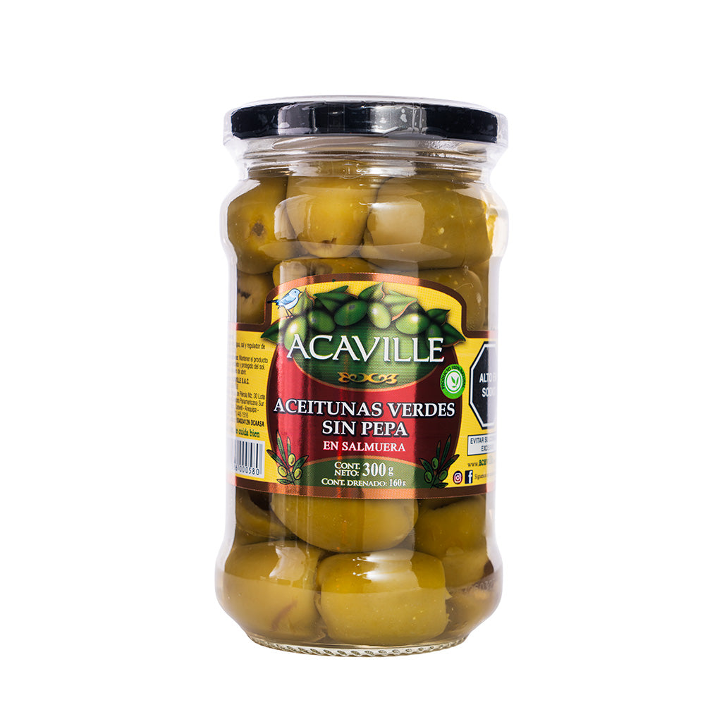 Aceituna Verde Sin Pepa en Frasco de 300gr